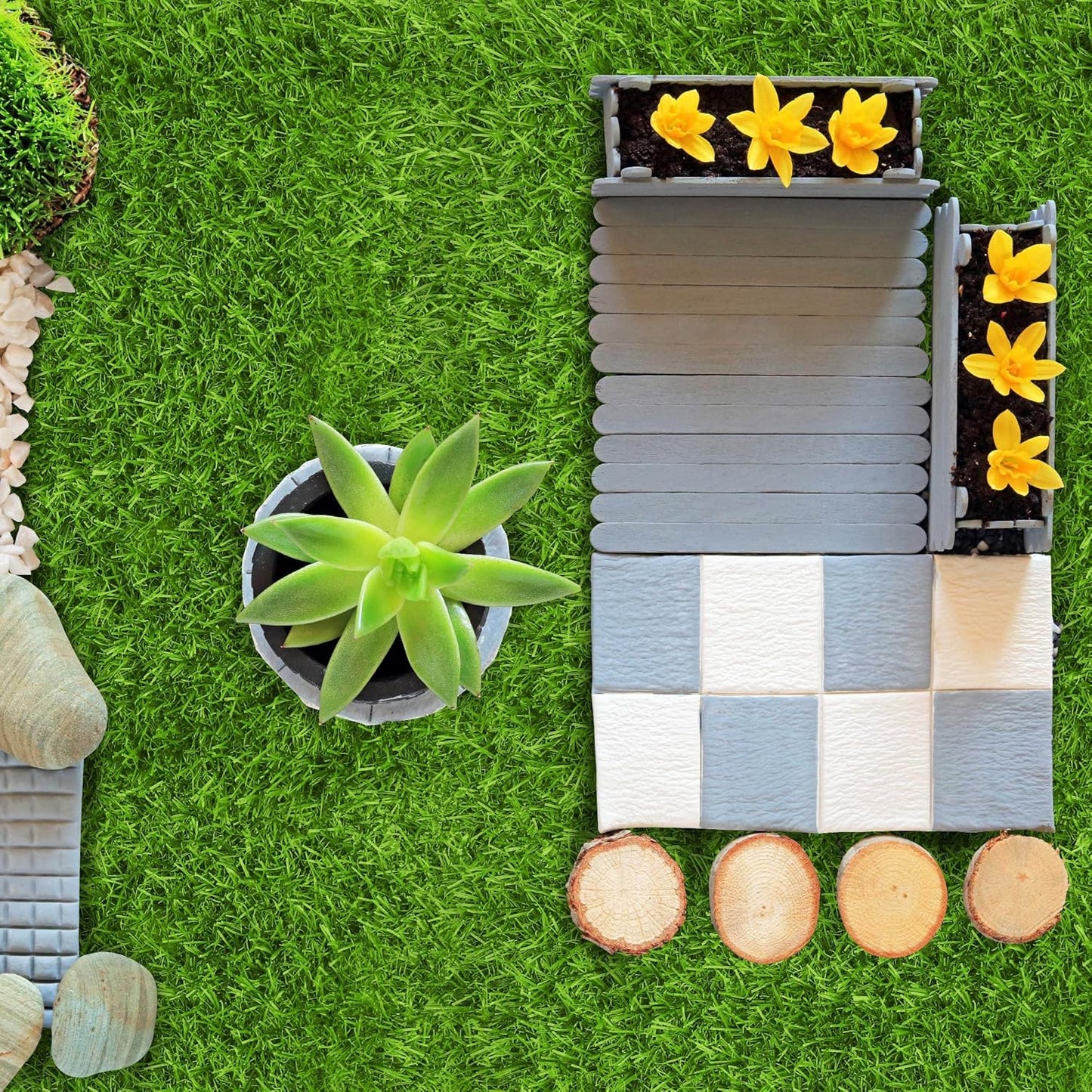 Artificial Grass Mat Set, 12" × 12" Synthetic Turf Squares for Indoor and Outdoor Lawn, Garden, Patio, and Craft Use, 12-Piece, Grass Green