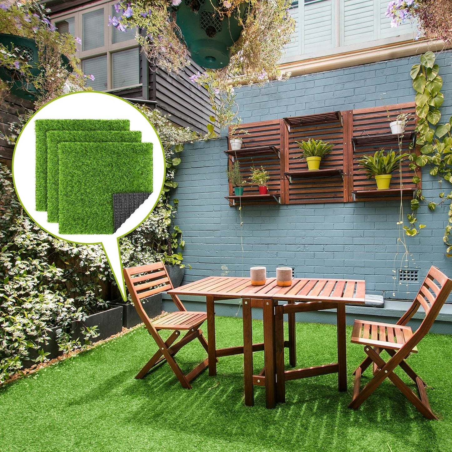 Artificial Grass Mat Set, 12" × 12" Synthetic Turf Squares for Indoor and Outdoor Lawn, Garden, Patio, and Craft Use, 12-Piece, Grass Green