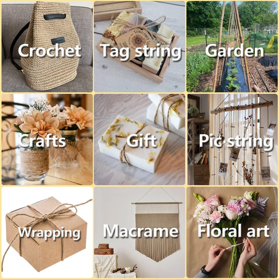 3600ft Natural Bengal Jute Twine - 2mm Heavy-Duty Craft String for Gardening, Gift Wrapping, and DIY Decor (Brown)