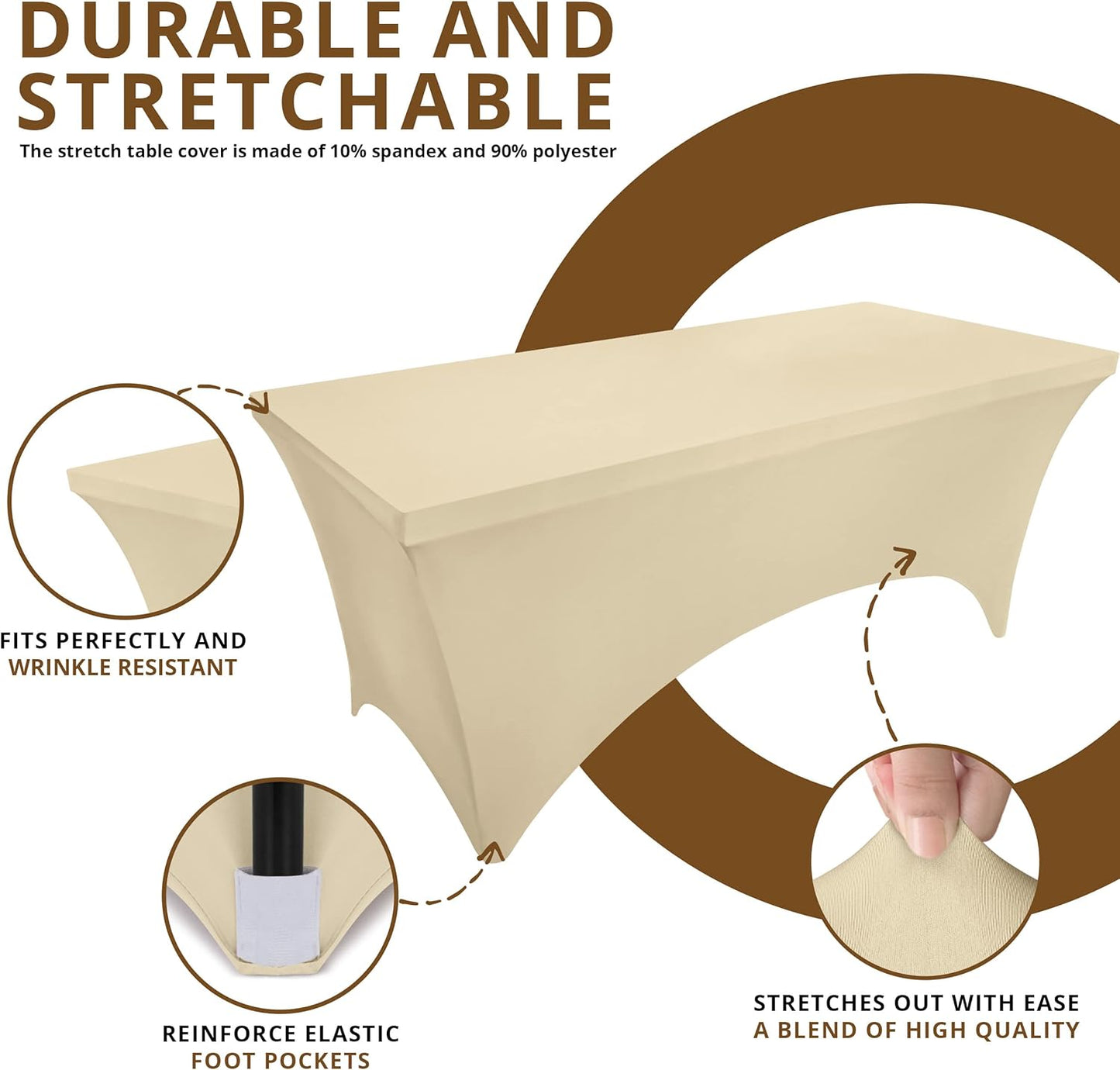 6ft Champagne Spandex Stretch Tablecloth (2-Pack) - 190 GSM Fitted Rectangle Cover for Trade Shows, Weddings, and Parties - 72"L x 30"W x 30"H
