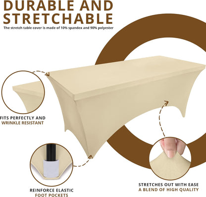 6ft Champagne Spandex Stretch Tablecloth (2-Pack) - 190 GSM Fitted Rectangle Cover for Trade Shows, Weddings, and Parties - 72"L x 30"W x 30"H