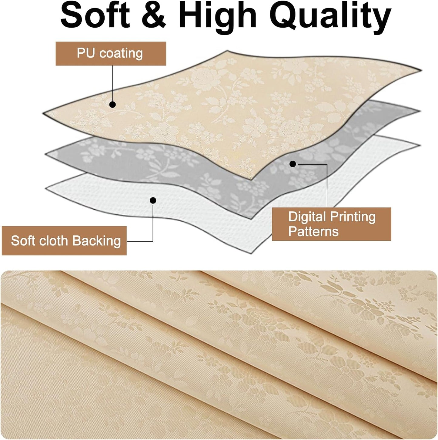 60" x 84" Waterproof Vinyl Tablecloth - Heavy Duty Floral Embossed Table Cover with Scalloped Edges for Kitchen & Dining