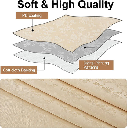 60" x 84" Waterproof Vinyl Tablecloth - Heavy Duty Floral Embossed Table Cover with Scalloped Edges for Kitchen & Dining