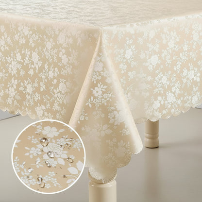 60" x 84" Waterproof Vinyl Tablecloth - Heavy Duty Floral Embossed Table Cover with Scalloped Edges for Kitchen & Dining