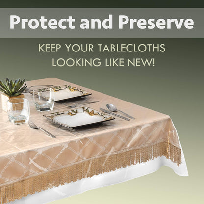 60" x 108" Crystal Clear Plastic Table Cover Protector - 100% Waterproof Heavy Duty Vinyl Tablecloth with Hemmed Border