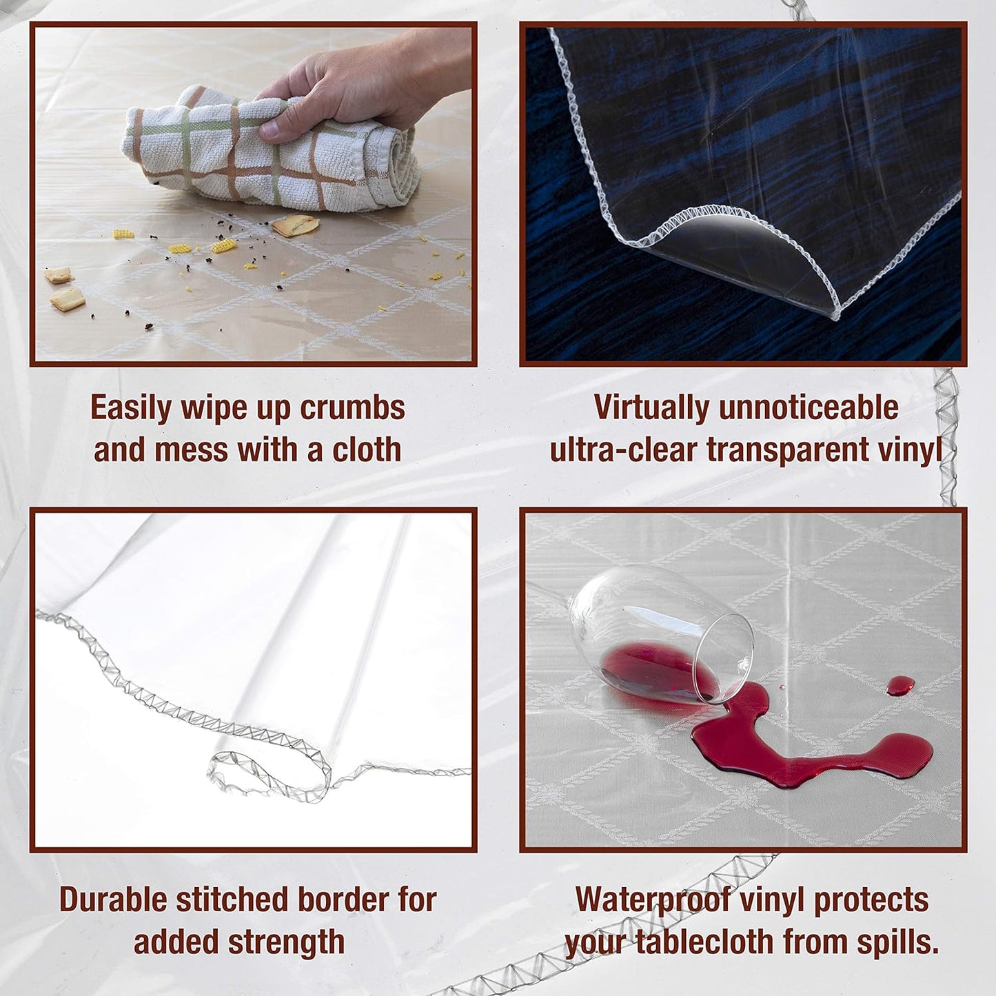 60" x 108" Crystal Clear Plastic Table Cover Protector - 100% Waterproof Heavy Duty Vinyl Tablecloth with Hemmed Border